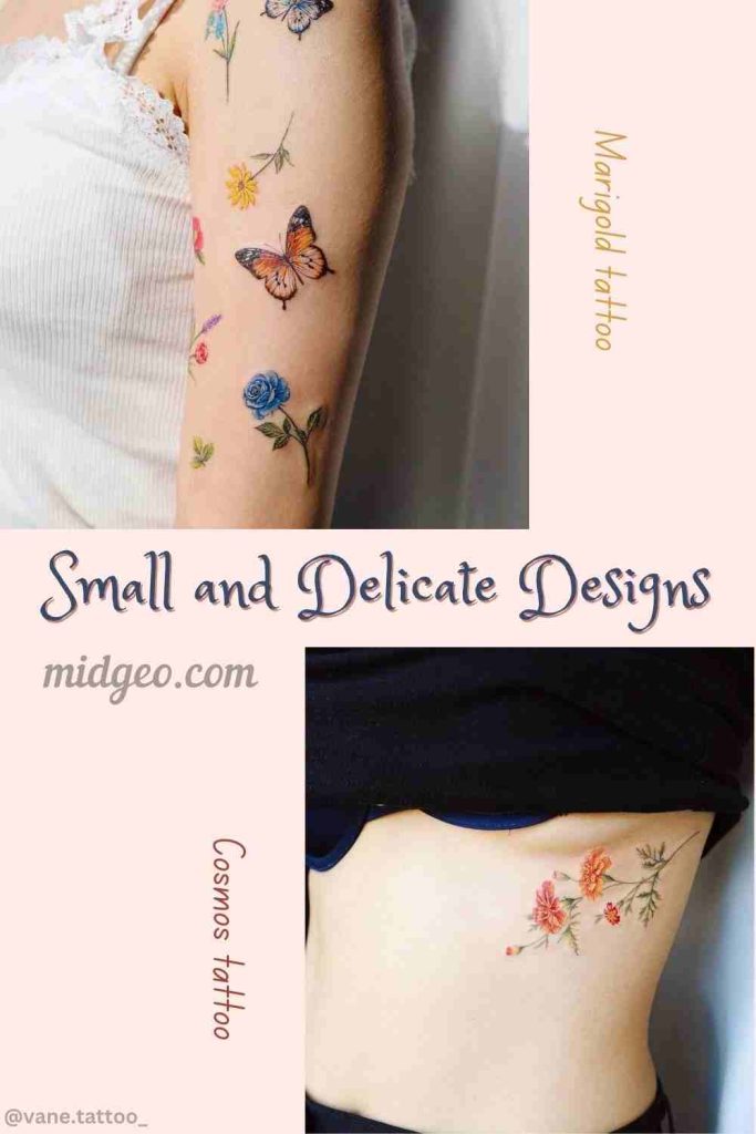 October Birth Flower Tattoos: Meaningful Designs for Every Personality 2 small marigold or cosmos tattoo