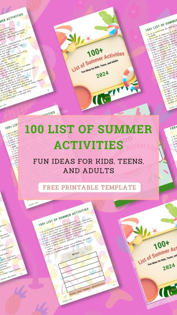 100+ List of Summer Activities: Fun Ideas for Kids, Teens, and Adults 3 100 List of Summer Activities things to do in summer Template Free Printable