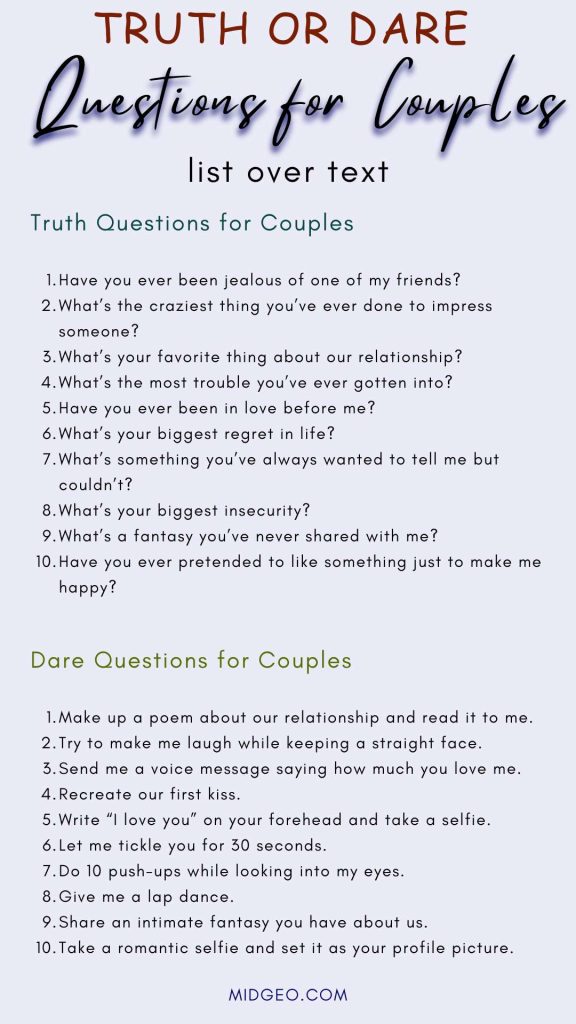 75 Truth or Dare Questions for Couples: Spice Up Your Relationship and Have Fun! 2 75 Truth or Dare Questions for Couples list over text