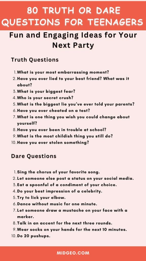 80 Truth or Dare Questions for Teenagers: Fun and Engaging Ideas for Your Next Party 2 Truth or Dare Questions for Teenagers Fun and Engaging Ideas for Your Next Party