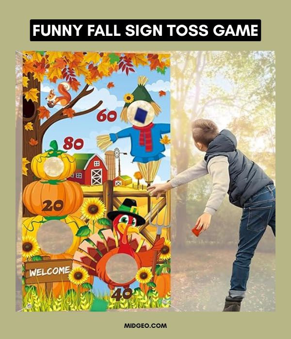 20 Fun and Festive Fall Harvest Party Games for All Ages 4 Funny Fall Sign Toss Game