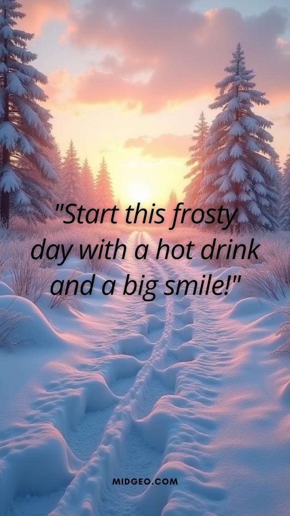 80 Heartwarming Winter Good Morning Quotes & Cold Day Wishes 5 A snowy path with footprints leading into the sunrise
