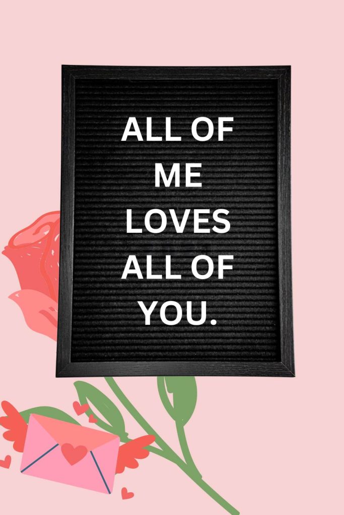 120 Short, Sweet, Funny & Cute Valentine’s Day Letter Board Quotes 2 All of me loves all of you