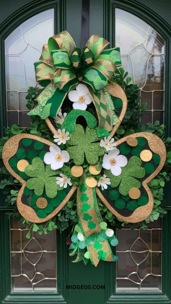 37 Shamrocks and Sparkles St. Patrick’s Day Decoration Ideas to Celebrate in Style 3 Shamrock Wreath Door Decorations for St Patricks Day