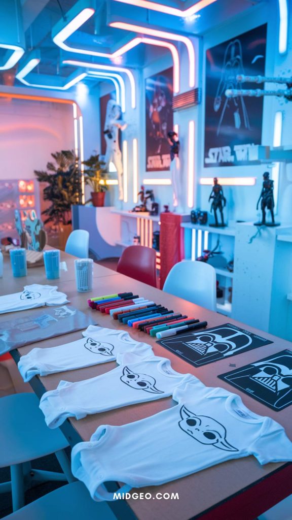 37 Creative Star Wars Baby Shower Ideas for Boys and Girls 4 Star Wars Onesie Station