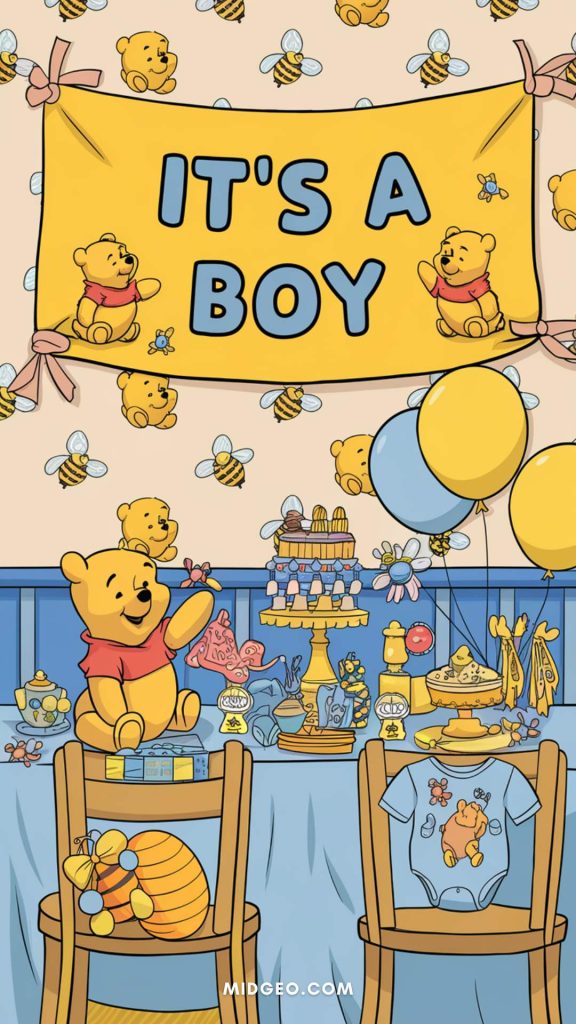 52 Winnie the Pooh Baby Shower Ideas: Themes, Decorations, Centerpiece 3 winnie the pooh baby shower decorations Pooh Bear Banners
