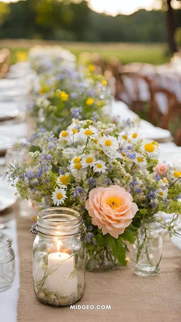 45 Simple & Elegant Backyard Wedding Ideas on a Budget 3 DIY Floral Centerpieces Using Mason Jars and Wildflowers