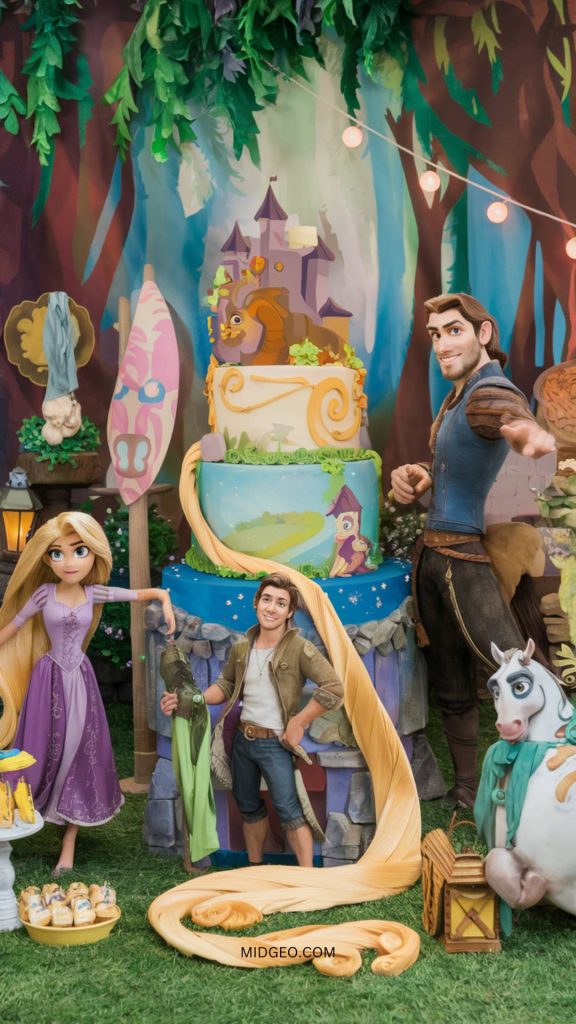 27 Magical Tangled Birthday Party Ideas for a Fairytale Celebration 3 rapunzels tower cake