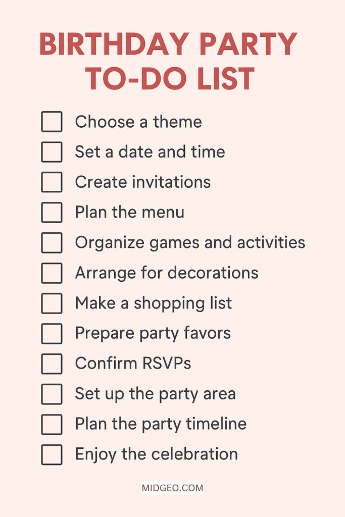 birthday party to do list
