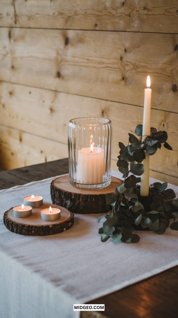 candles and greenery low cost wedding centerpieces