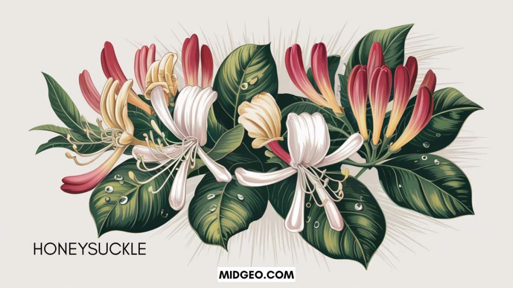 June Birth Flower Meaning Symbolism, Drawing & Beautiful Bouquets 3 drawing step by step of honeysuckle petals and leaves