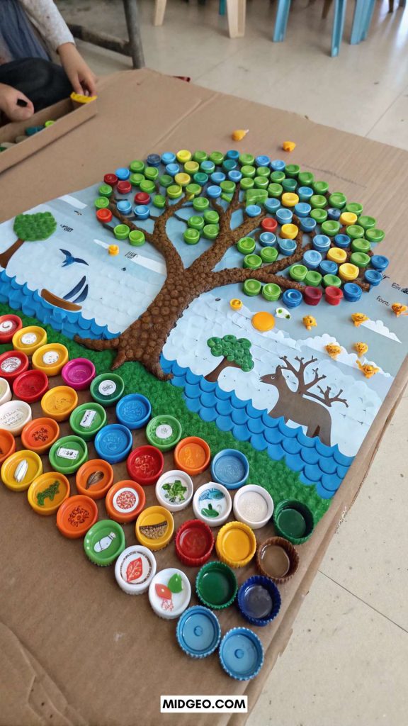 27 Fun World Environment Day Activities for Kids 10 Eco Friendly Crafts for Kids Plastic Cap Mosaics