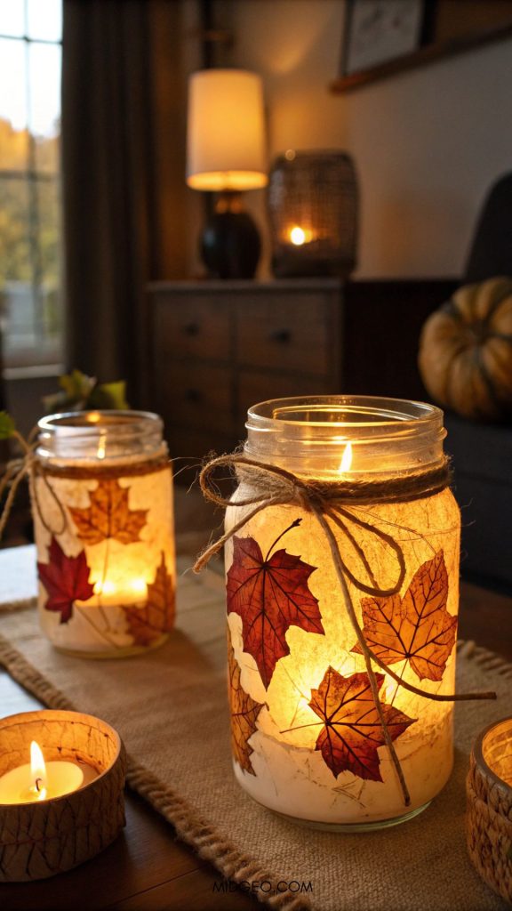 Diy fall Mason Jar candle holders
