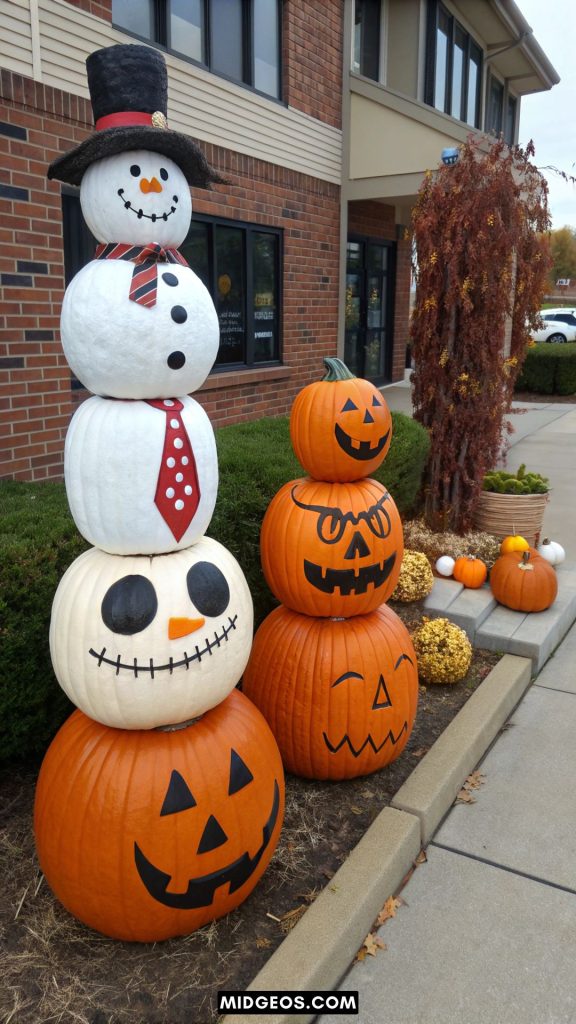 Unique & Easy Pumpkin Carving Ideas for a Spooky Halloween 7 pumpkin snowman