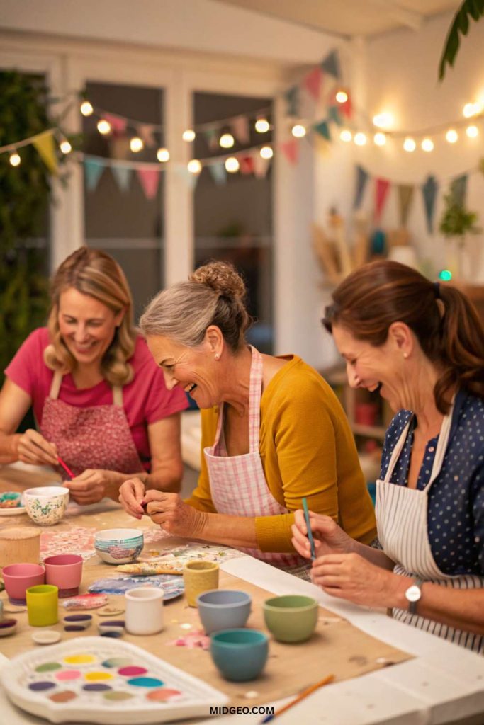 Craft Night Party Ideas (2025): Easy DIYs for a Stylish Girls’ Night In 2 Ladies crafting clay DIY at craft night party