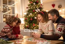 family laughing playing would you rather christmas edition