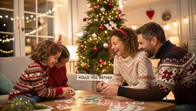 Would You Rather Christmas Edition (2025): 75+ Hilarious, Thought-Provoking & Family-Friendly Holiday Questions 5 family laughing playing would you rather christmas edition
