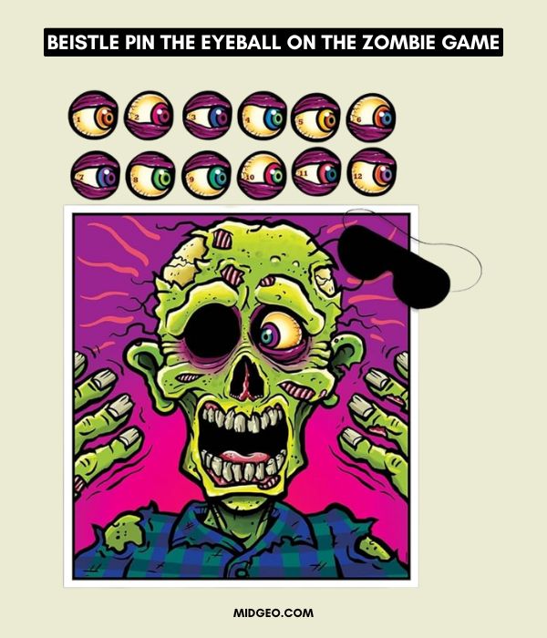 50+ Fun Halloween Party Games for All Ages: Perfect for Kids, Teens, and Adults 5 Beistle Pin The Eyeball on The Zombie Game