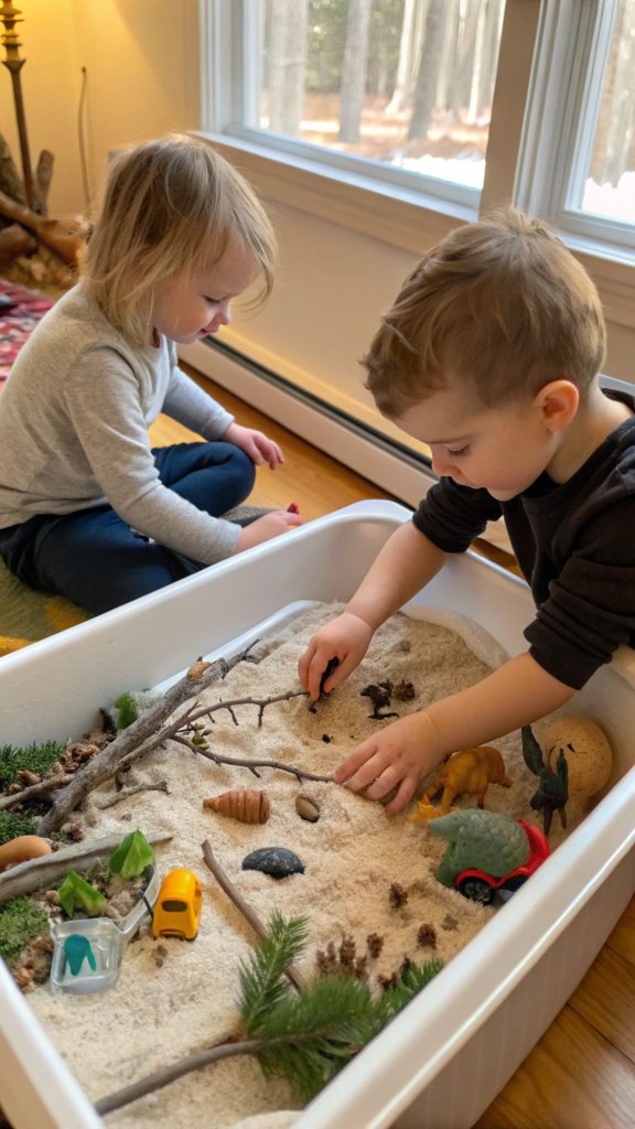 Magical Winter Sensory Bin Ideas for Kids: Fun, Cozy & Educational Activities to Try in 2026 3 Children playing with hibernation sensory bin