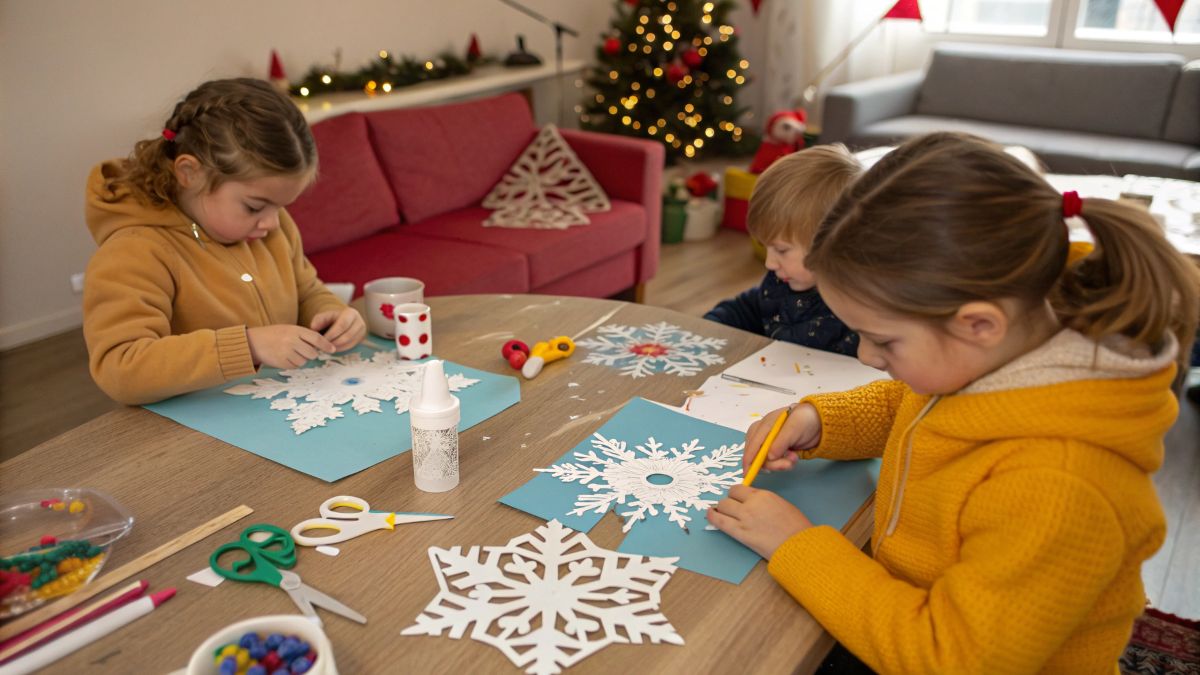 30 Winter Crafts for Toddlers That Spark Joy, Creativity, and Cozy Memories (2026 Edition) 1 Winter crafts for toddlers making snowflakes with paper and paint