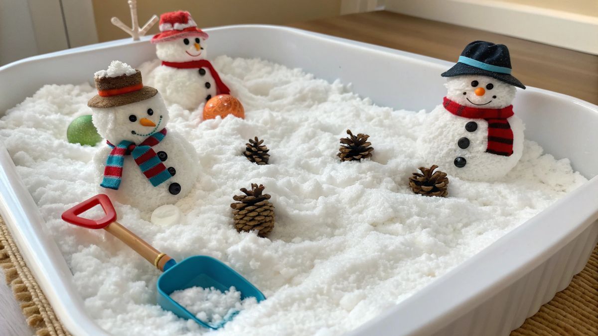 Magical Winter Sensory Bin Ideas for Kids: Fun, Cozy & Educational Activities to Try in 2026 1 Winter sensory bin with snowman figurines