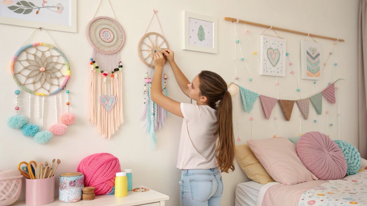 35+ Cute Crafts for Teenagers (2025): Fun, Easy & Aesthetic DIY Ideas to Try When You’re Bored! 1 Cute crafts for teenagers making DIY room décor with pastel colors and aesthetic supplies
