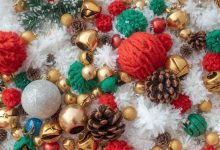 christmas sensory bin filled with festive holiday items for toddlers and kids
