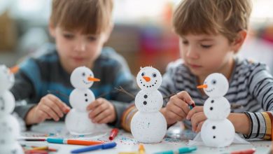 Snowman crafts for kids made with construction paper and simple DIY supplies