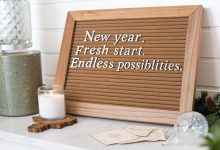A stylish letterboard displaying inspirational New Years quotes