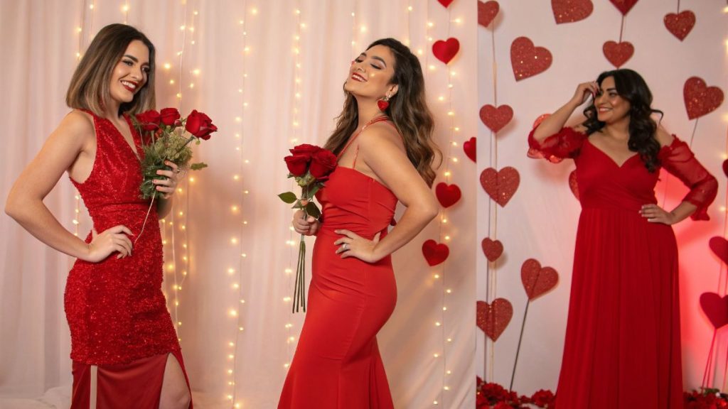 Valentines day photoshoot ideas women in red theme