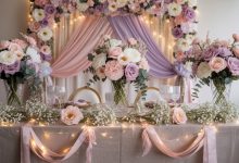 Flower themed birthday party with elegant floral decorations and birthday backdrop