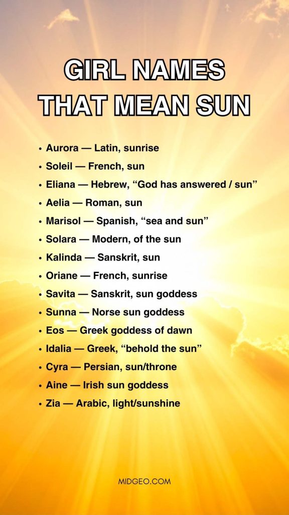 Girl Names That Mean Sun