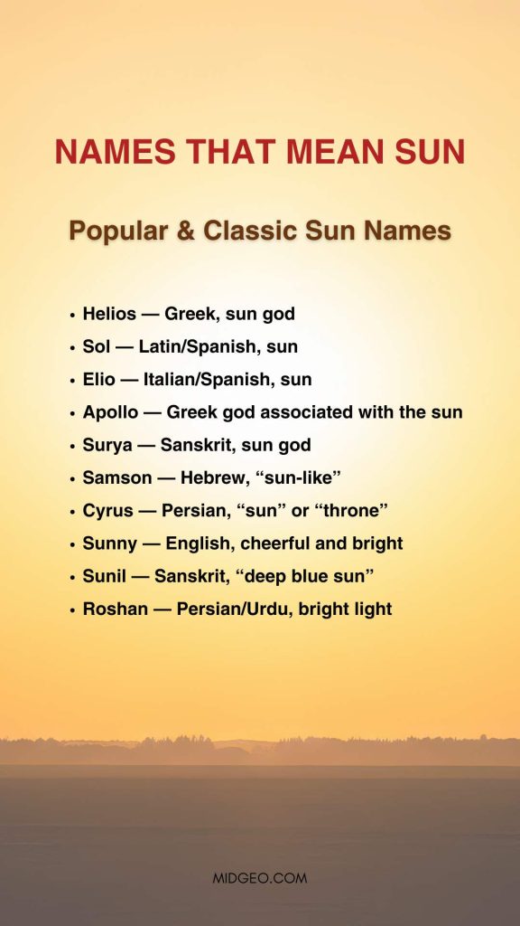 Names That Mean Sun Popular & Classic Sun Names