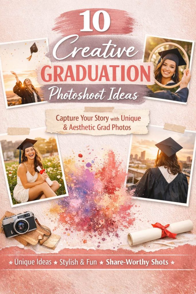 creative graduation photoshoot with unique props and outdoor aesthetic setup