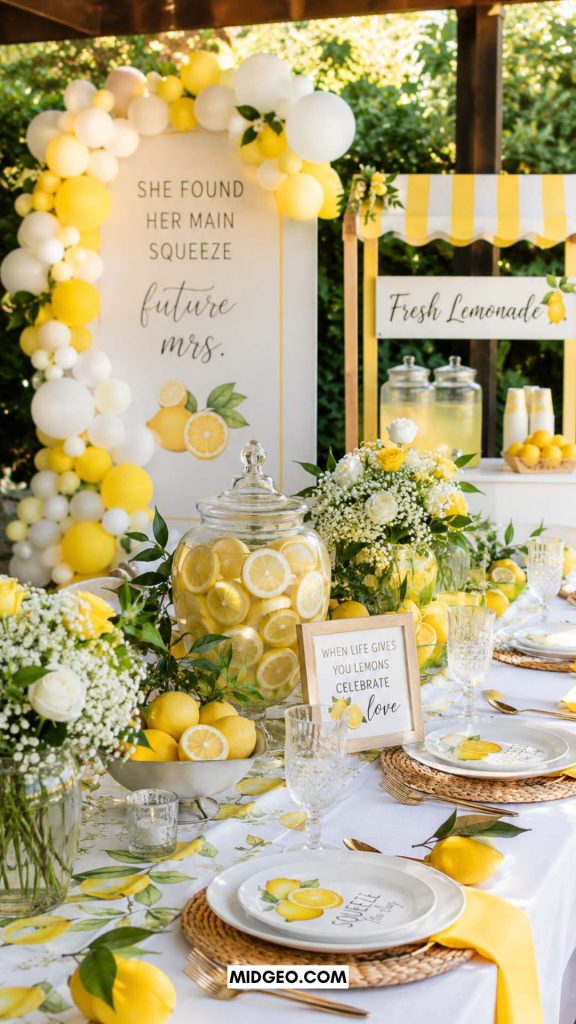 15 Fun Summer Bridal Shower Themes That Feel Fresh, Stylish & Unforgettable (2026 Guide) 3 Bright lemon themed bridal shower setup