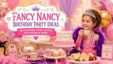 11 Charming Fancy Nancy Birthday Party Ideas for a Truly Fabulous Celebration 1 Fancy Nancy birthday party setup with colorful decorations and balloon arch