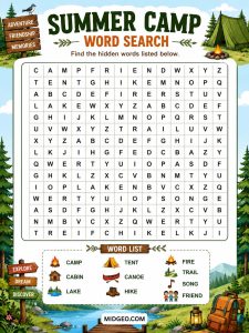 Summer Camp Word Search