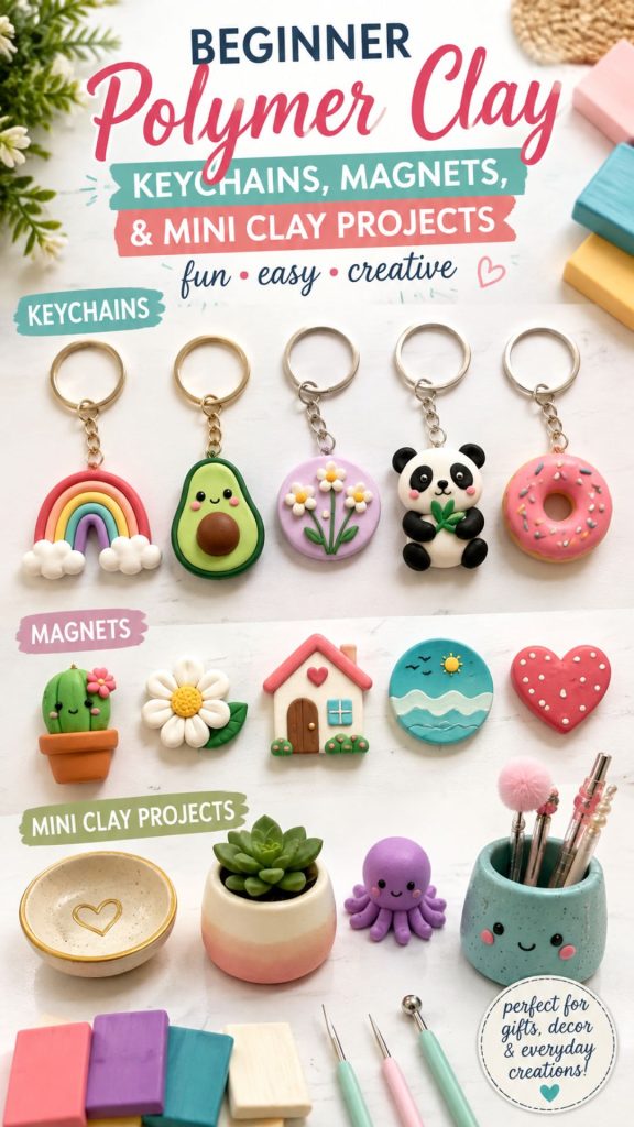 Useful Things to Make Out of Clay: 35 Creative & Practical DIY Clay Projects You'll Actually Use (2026 Guide) 3 Beginner polymer clay keychains, magnets, and mini clay projects with colorful finishes