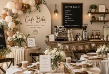 Elegant Cafe Bebe Baby Shower Theme with coffee bar and neutral décor