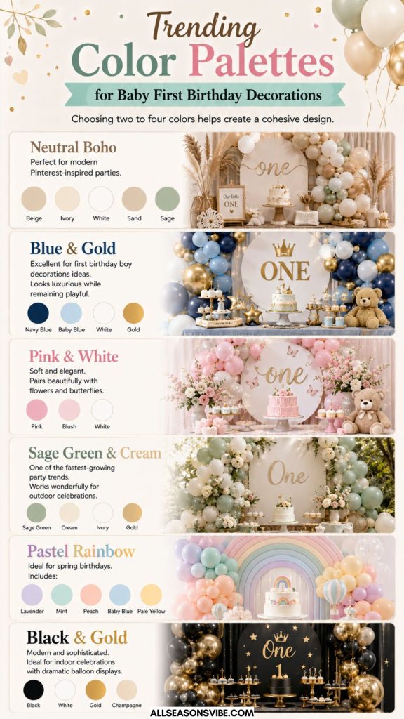 Baby 1st Birthday Party Ideas to Create a Magical Celebration Everyone Will Remember in 2026 4 Trending Color Palettes for Baby First Birthday Decorations