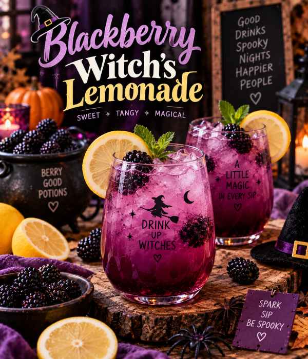 How to Host the Perfect Halloween Movie Night: Cozy Decor, Spooky Snacks, Drinks & Movie Ideas for 2026 7 Blackberry Witch’s Lemonade Halloween Still Life