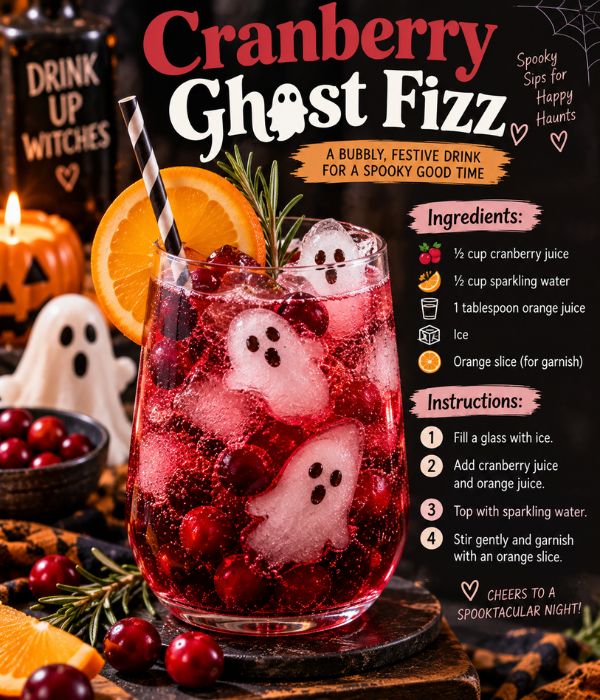 How to Host the Perfect Halloween Movie Night: Cozy Decor, Spooky Snacks, Drinks & Movie Ideas for 2026 5 Cranberry Ghost Fizz Recipe Card