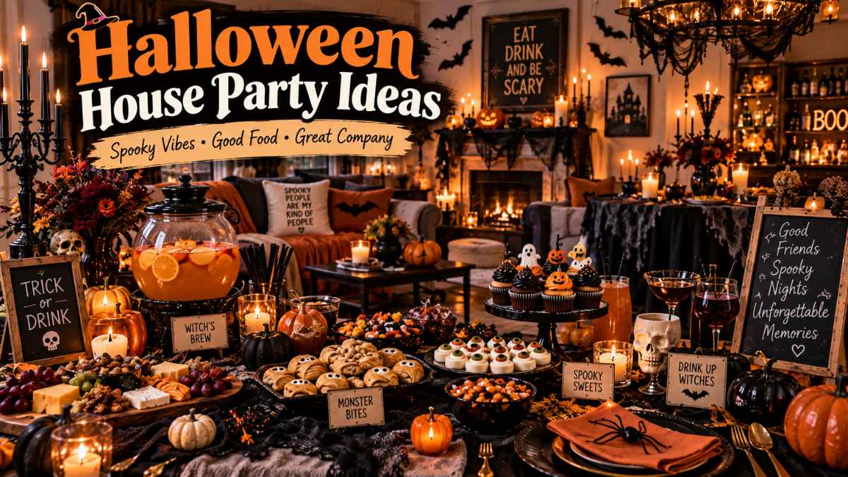 Halloween house party ideas featuring a cozy home decorated