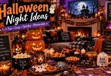 Halloween night ideas featuring a cozy Halloween celebration