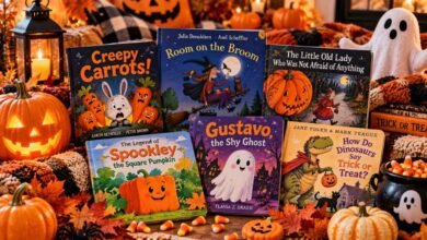 Halloween Books for Kids: 25 Fun, Spooky, and Sweet Stories to Read This Fall (2026) 1 halloween books for kids arranged with pumpkins