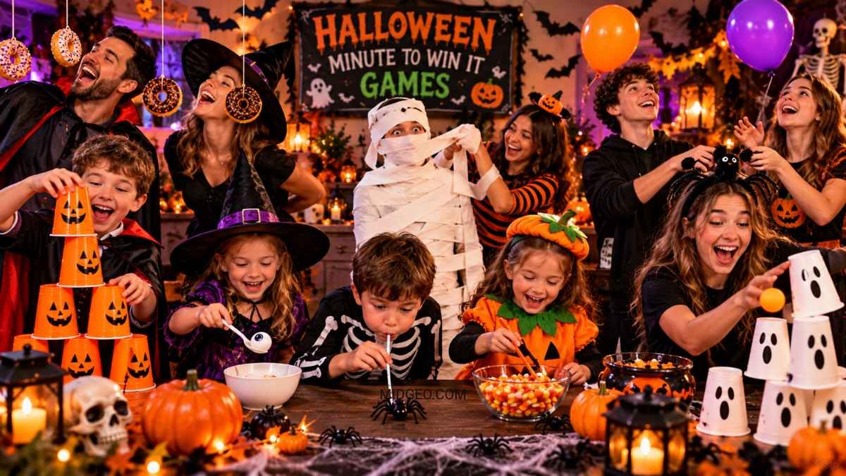 Halloween Minute to Win It games for kids, teens, families, and adults at a fun spooky party
