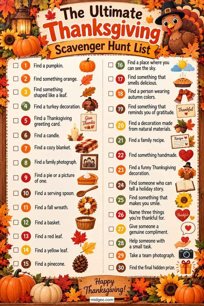 Thanksgiving Scavenger Hunt Ideas for Kids, Teens & Adults 4 the ultimate thanksgiving scavenger hunt list